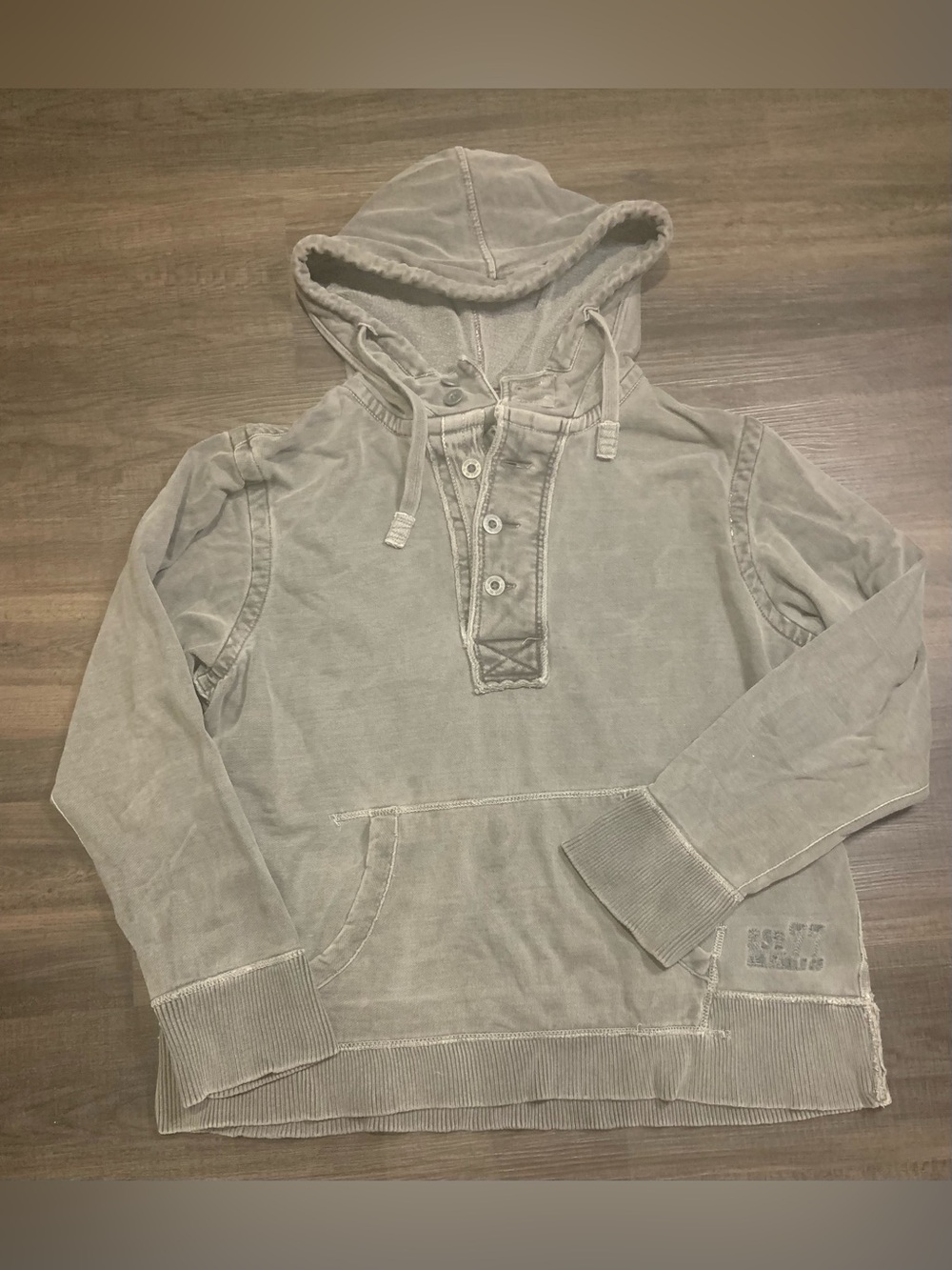 American Eagle Outfitters Washed Light Gray Hooded Henley Sweatshirt